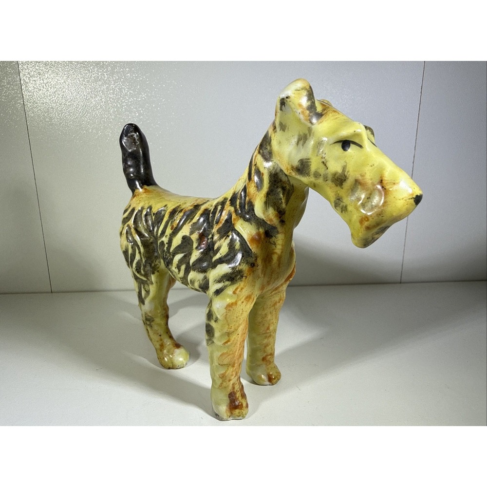 Vintage Dog Figurine Hand Painted Ceramic Porcelain Terrier Japan Mid Century